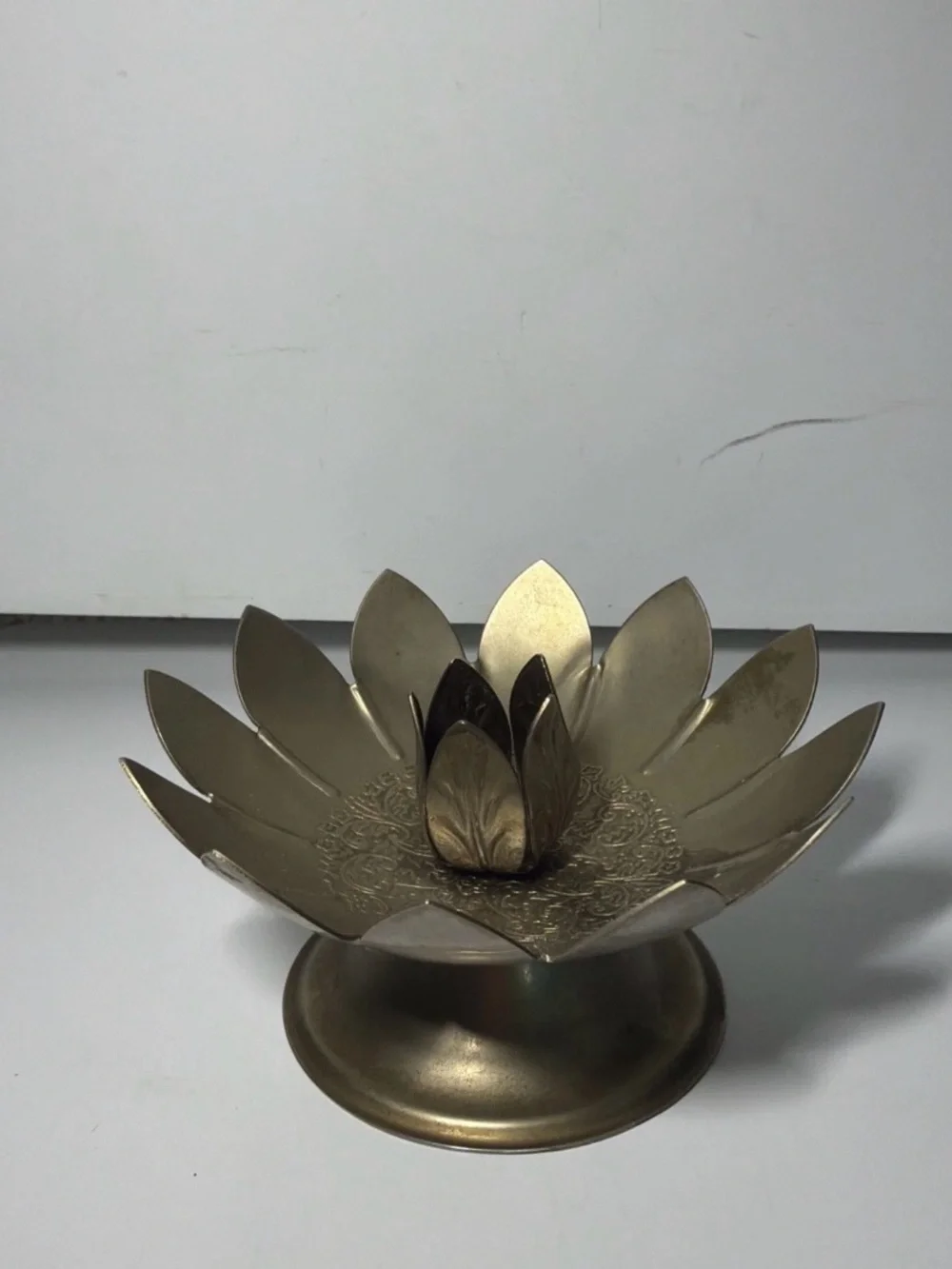 Brass Lotus Candle Holder - Gold Tone